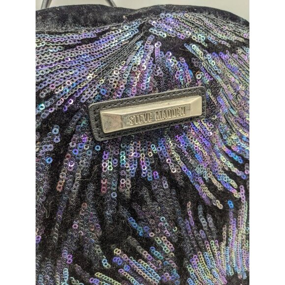 STEVE MADDEN Bfallon sequin velvet and faux-leather medium backpack - BLACK - Picture 7 of 11